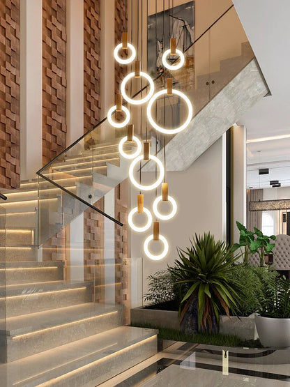 DecorBites™ LED Wooden Staircase Chandelier Ceiling Lights - Modern Hanging Pendant Lamps