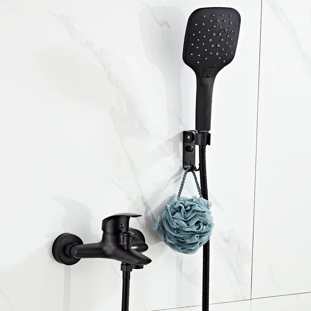 DecorBites™ Black Brass Single Handle Shower Faucet Set with Hand Shower Head