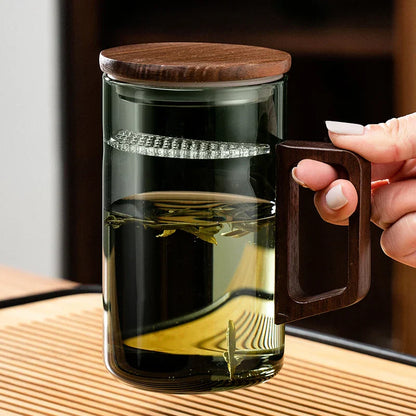 Juego de Tazas de Té de Vidrio Decorbites™ con Asa de Madera y Filtro Lunar