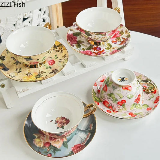DecorBites™ Flowers Pattern Porcelain Coffee Cup & Saucer Set - Exquisite Tea & Juice Mug