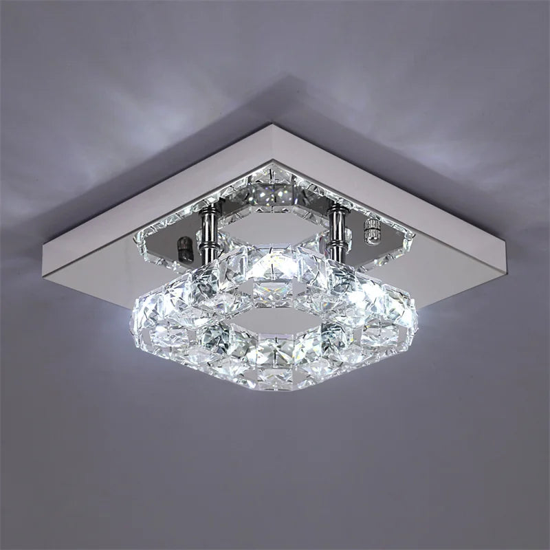 DecorBites™ Crystal LED Ceiling Light: Modern Square K9 Chandeliers, Dimmable Stainless Steel Fixture.