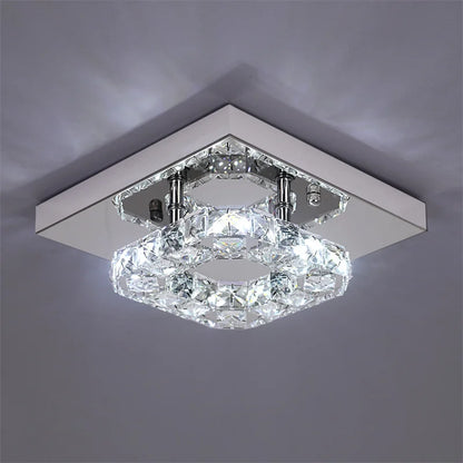 DecorBites™ Crystal LED Ceiling Light: Modern Square K9 Chandeliers, Dimmable Stainless Steel Fixture.