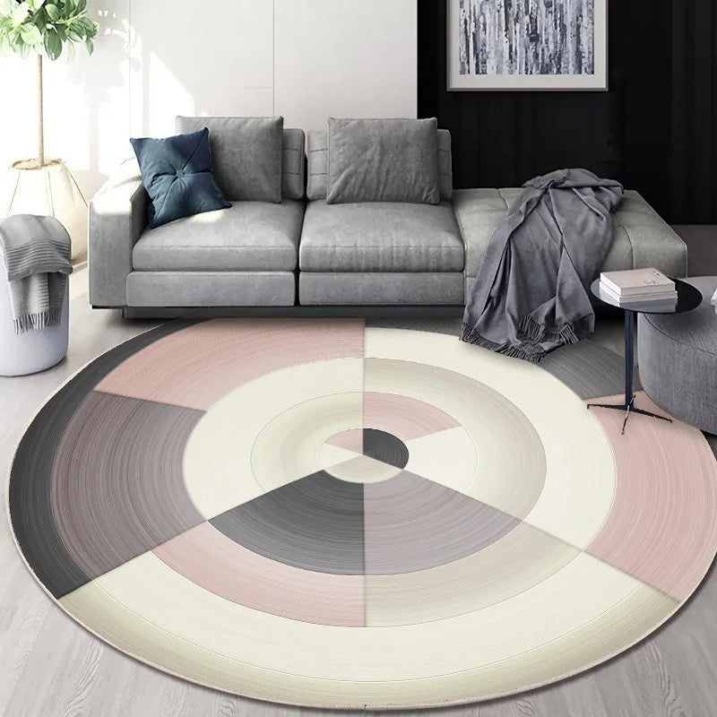 DecorBites™ Circular Geometric Cashmere Floor Mat for Living Room, Stain Resistant & Easy-Clean