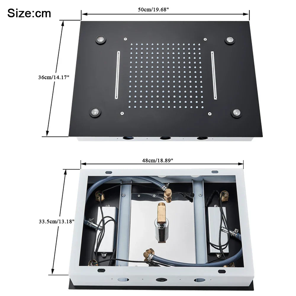 DecorBites™ LED Rain Waterfall Shower Head with Remote Control and Color-changing LED - 50*35CM Square