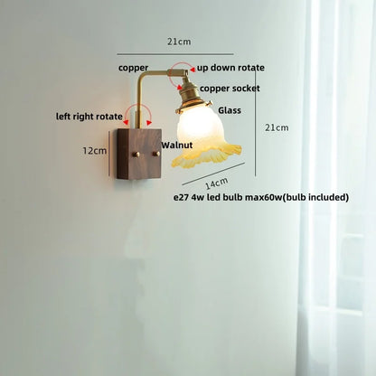 DecorBites™ Glass Pink LED Wall Lights Pull Chain Switch Rotatable Sconce Bedside Lamp