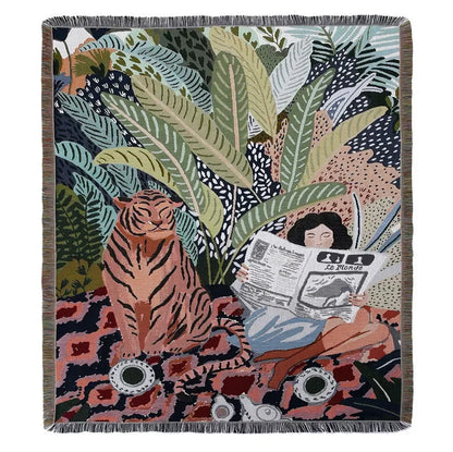 DecorBites™ Bohemian Throw Blanket - Geometric Abstract Tapestry Sofa Cover with Tassel - Living Room Decor Rug