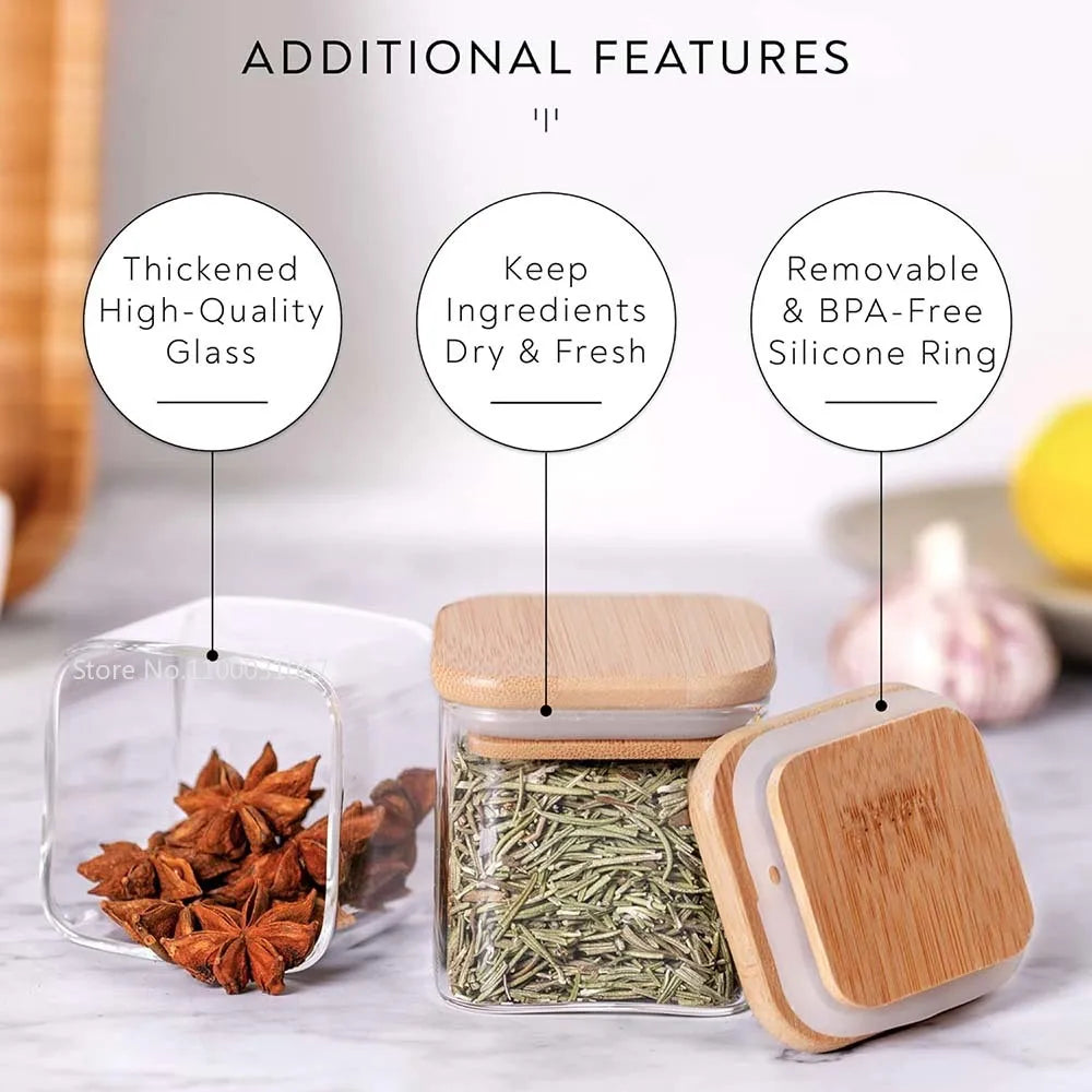 DecorBites™ 5oz Glass Jars Set with Bamboo Lids for Tea Coffee Beans Storage