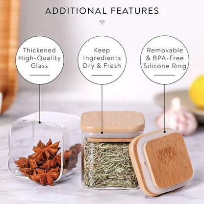 DecorBites™ 5oz Glass Jars Set with Bamboo Lids for Tea Coffee Beans Storage