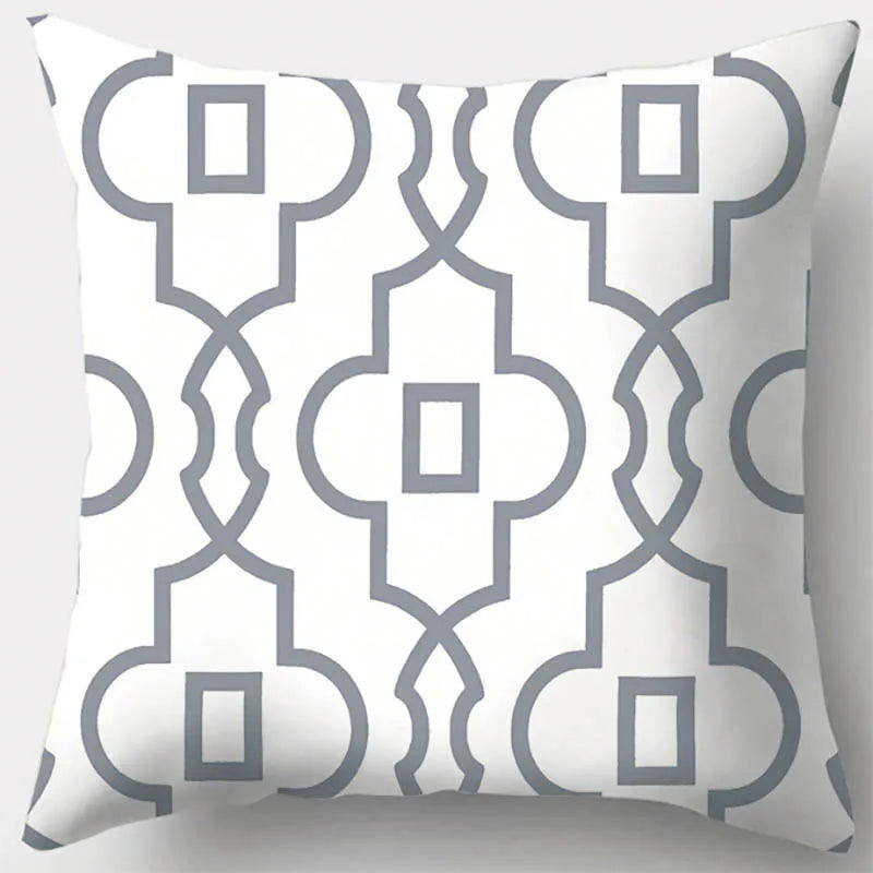 DecorBites™ Grey Geometry Leaves Floral Stripes Plaids Print Lumbar Pillow Case