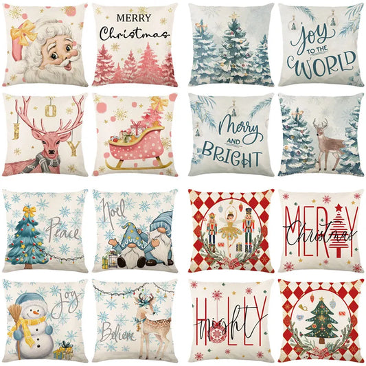 DecorBites™ Christmas Letter Print Linen Throw Pillow Cover for Holiday Home Decoration