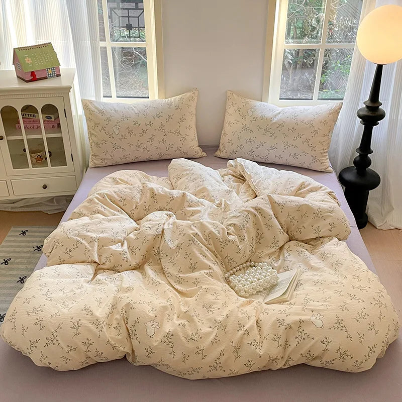 طقم أغطية سرير قطنية بطبعة زهور من DecorBites™ - لحاف رومانسي عالي الكثافة للبالغين