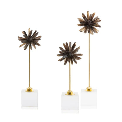 DecorBites™ Crystal Flower Glass Craft Hyalinite Sculpture Metal Decorative Figurine