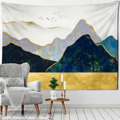 Abstract Mountains Oil Painting Tapestry Wall Hanging for Boho Witchcraft Aesthetics Room Decor by Decobites