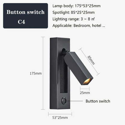 DecorBites™ Black Brass Wall Sconce with USB Port and Switch, 3W Spotlight for Bedroom