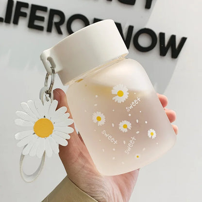 DecorBites™ Daisy Flower Glass Water Bottle Portable Tumbler 350ML