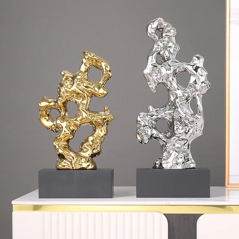Decorbites™ Goldene Hohlstein-Statue Korallen-Skulptur Wohnungsdekoration Figuren