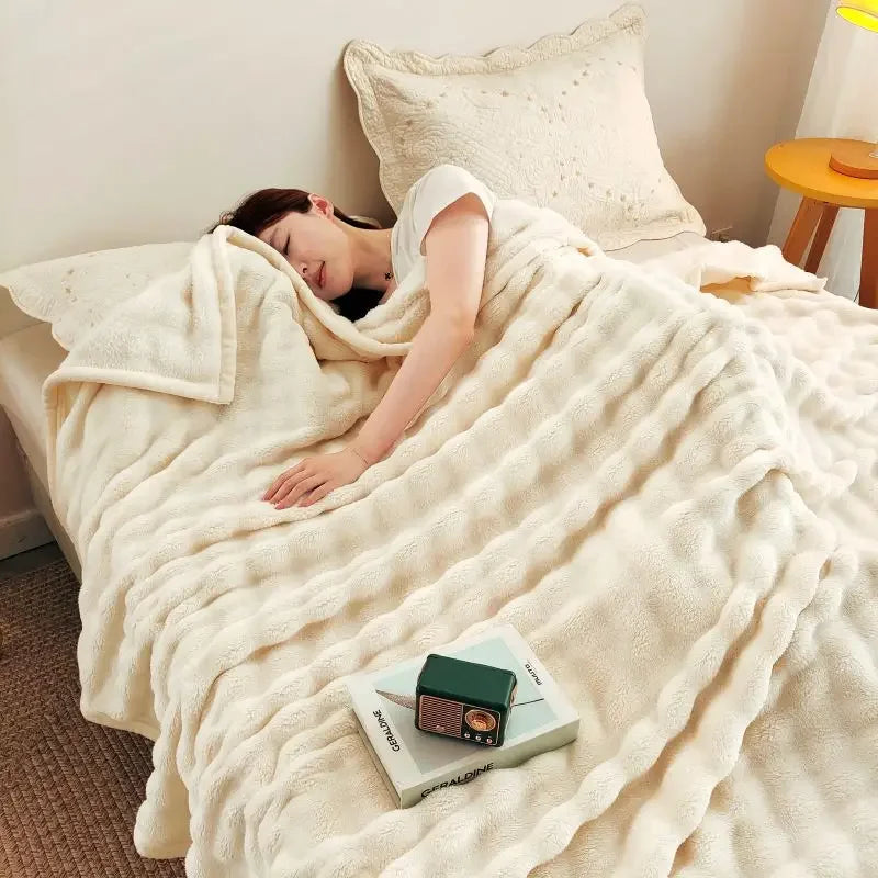 DecorBites™ Bubble Velvet Blanket: Soft Cozy Flannel Sofa Cover, Single/Double, Office Nap & Air Conditioning