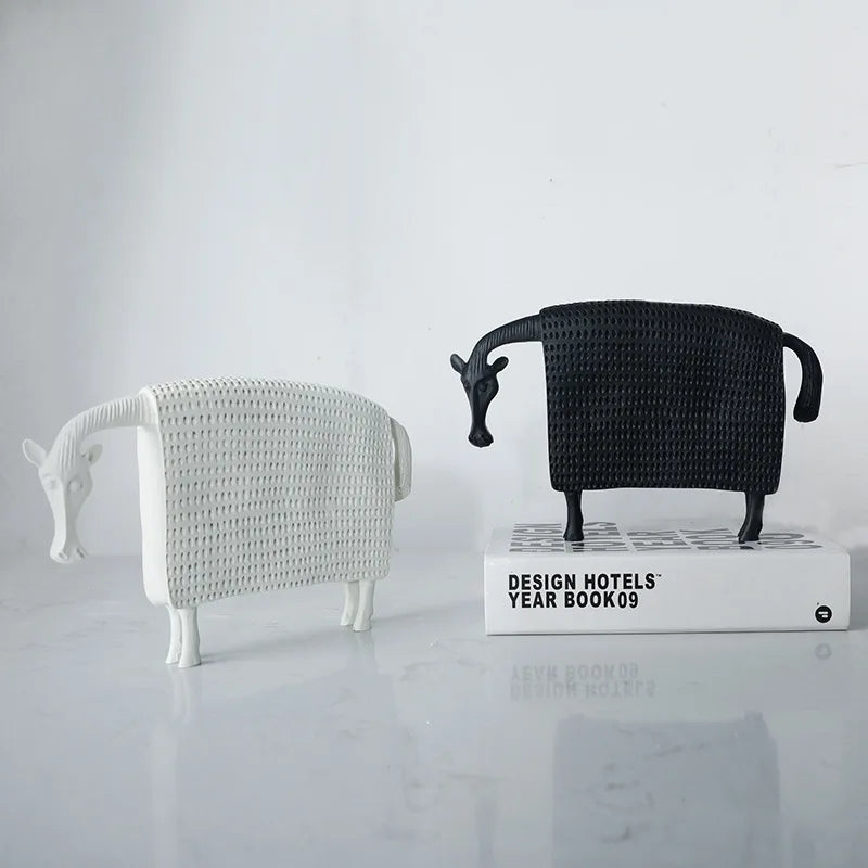 DecorBites™ Black Cow Ox Resin Sculpture Figurine - Room Decor Art Statue