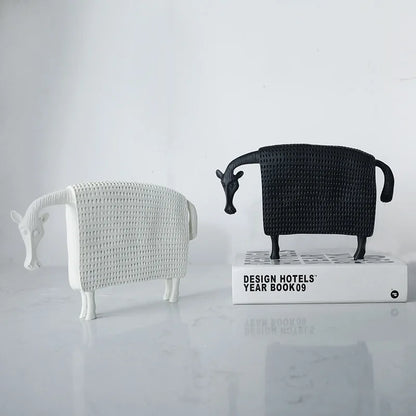 DecorBites™ Black Cow Ox Resin Sculpture Figurine - Room Decor Art Statue