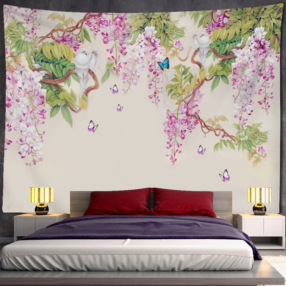 Bohemian Floral Tapestry Wall Hanging for Aesthetic Room Decor by Decobites