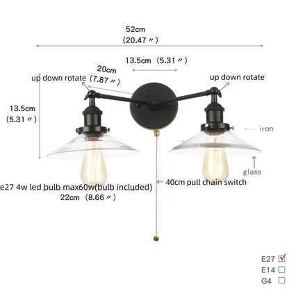 DecorBites™ Black LED Wall Sconce 2-Head Lamp for Bedroom Bathroom Mirror