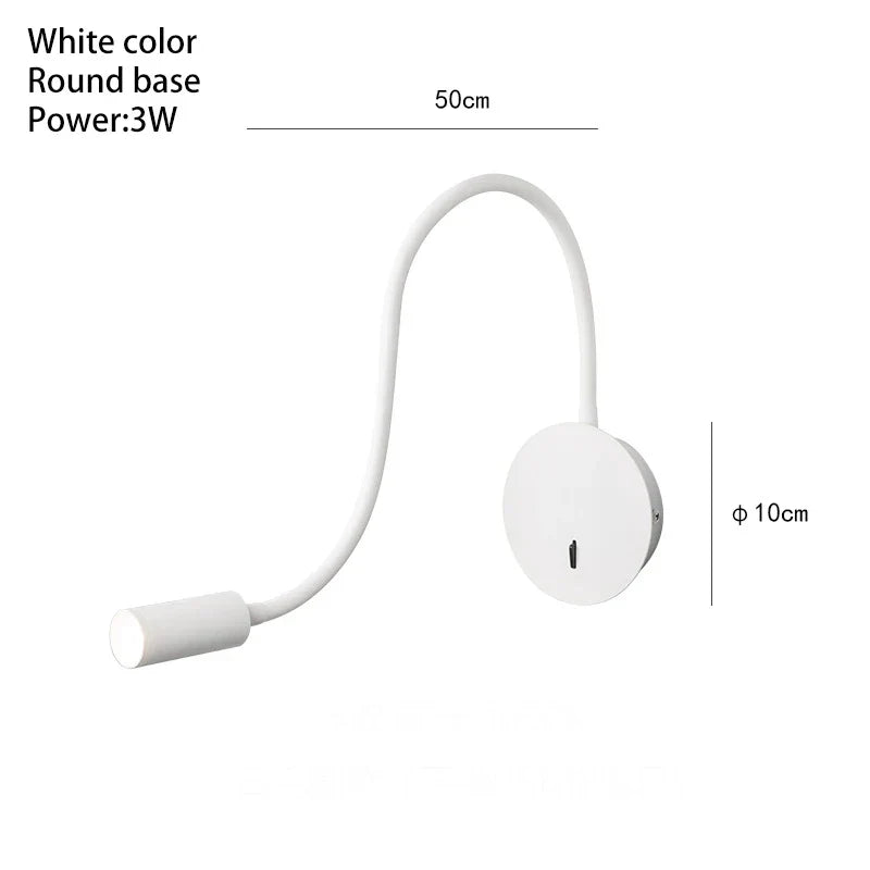 DecorBites™ مصباح حائط LED 3 وات مزود بمفتاح تشغيل/إيقاف، مصباح قراءة مكتبي مرن