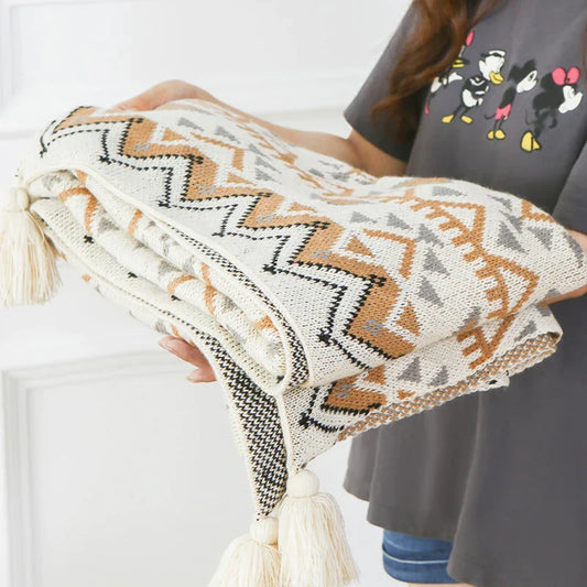 DecorBites™ Bohemian Knitted Throw Blanket - Vintage Tapestry Bedspread for Bed or Sofa
