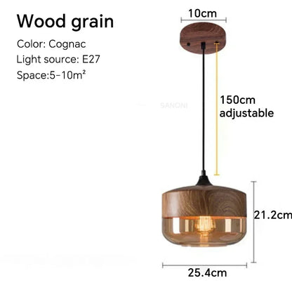 DecorBites™ Glass Wood Chandelier LED Pendant Light Fixture for Living Dining Bedroom