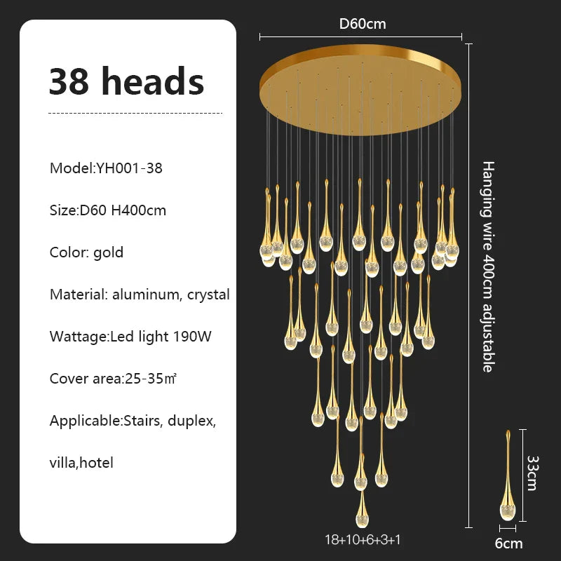 DecorBites™ Crystal Chandelier: Modern LED Pendant Light for Villa Living Room and Attic