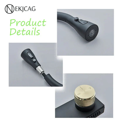 صنبور المطبخ الأسود DecorBites™: صنبور خلاط مرن قابل للسحب بثلاث فوهات