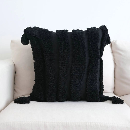 DecorBites™ Boho Beige White Tufted Tassel Cushion Cover Linen Cotton Embroidered Pillow Case