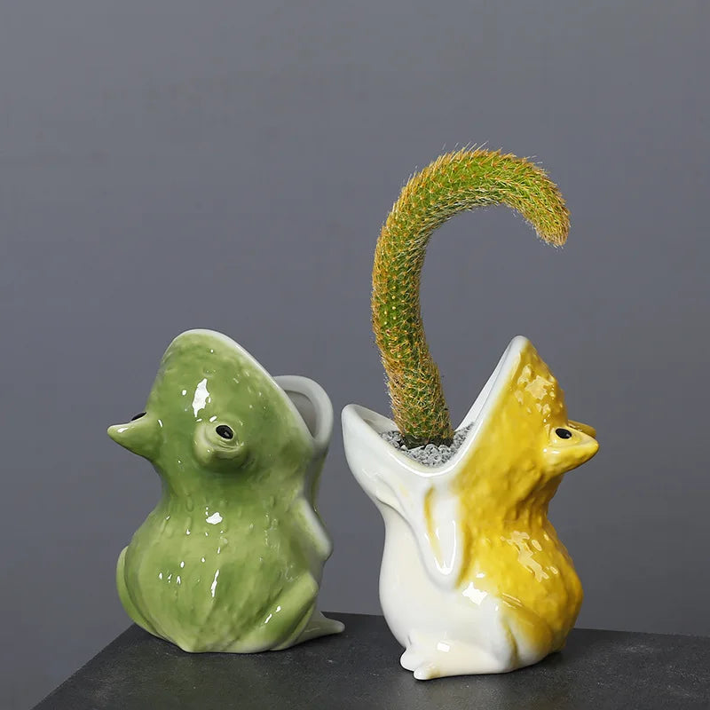 DecorBites™ Cute Frog Succulent Flower Pot Ceramic Garden Plant Pot Frog Shape Pot