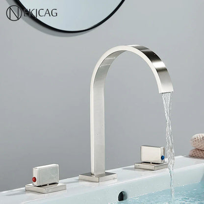 DecorBites™ Crystal Handle Gold Bathroom Basin Faucet Three Hole Mixer for Bathtub