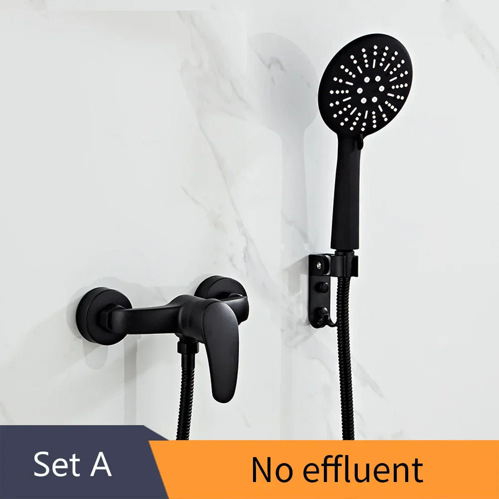 DecorBites™ Black Brass Single Handle Shower Faucet Set with Hand Shower Head