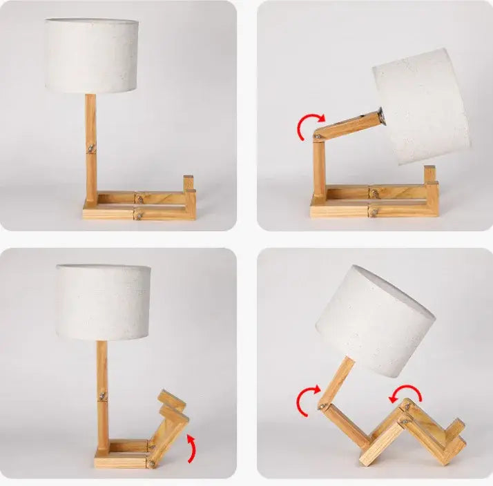 DecorBites™ Wooden Robot Shape Creative Table Lamp Indoor Study Fashion Reading Desk Lamp Nordic Modern Desktop