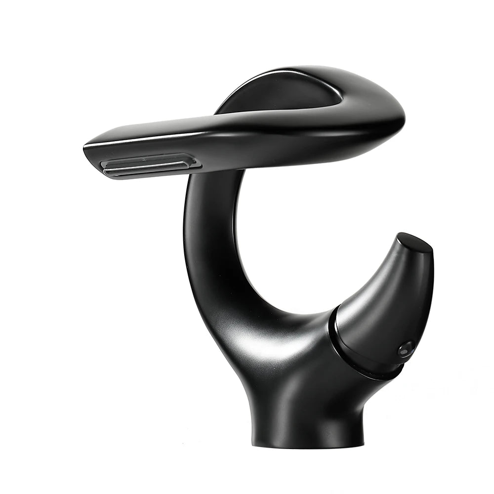 New Design Basin Faucet Brass Bathroom Basin Waterfall Hot and Cold Water Mixer Tap Single Handle Crane Chrome Black Mixer Tap
