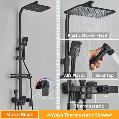 DecorBites™ Digital Display Thermostatic Shower Faucet Set with Rain Shower Head