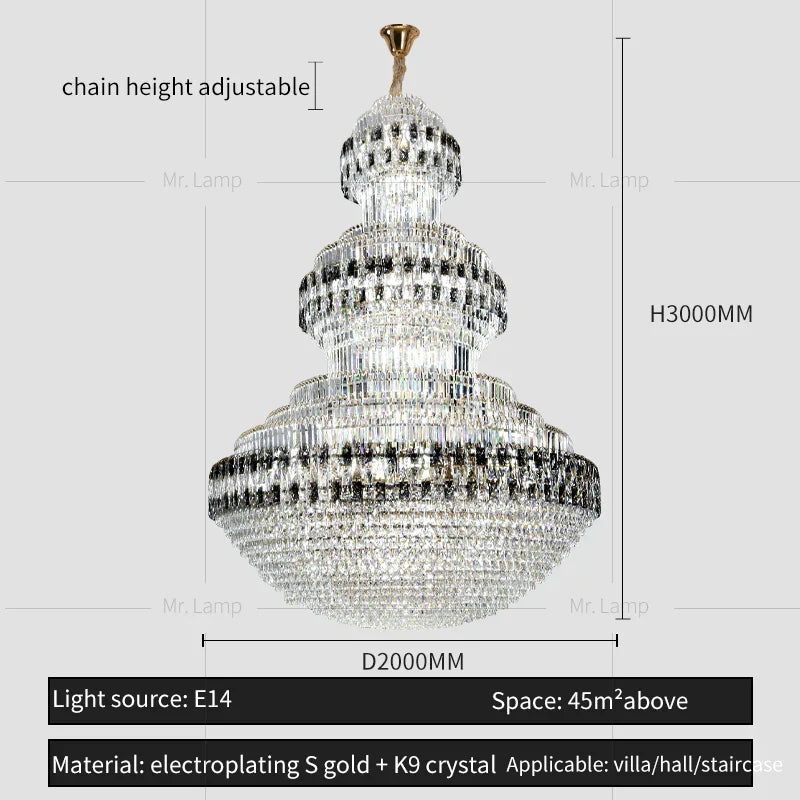 DecorBites™ Crystal Chandelier Luxury Duplex Building Hollow Luxury Lamp