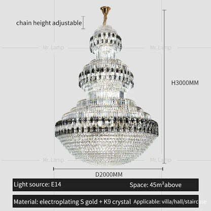 DecorBites™ Crystal Chandelier Luxury Duplex Building Hollow Luxury Lamp