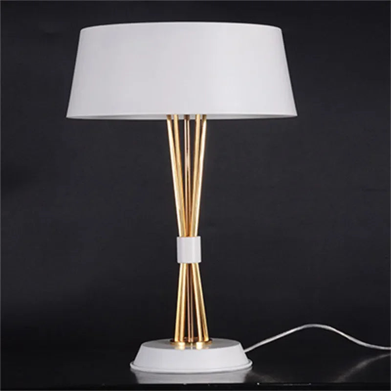 DecorBites™ Gold Luxury LED Table Lamp with White Lampshade for Home and Hotel Decoration
