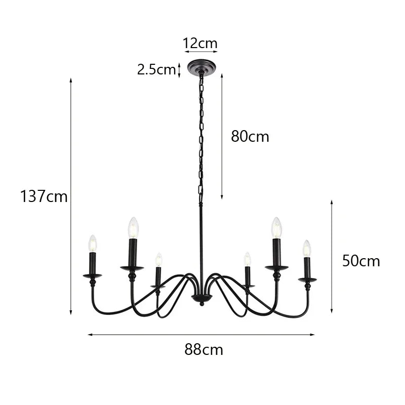 DecorBites™ American Iron Chandelier Light for Living Room Kitchen Bedroom Study Candle Lighting