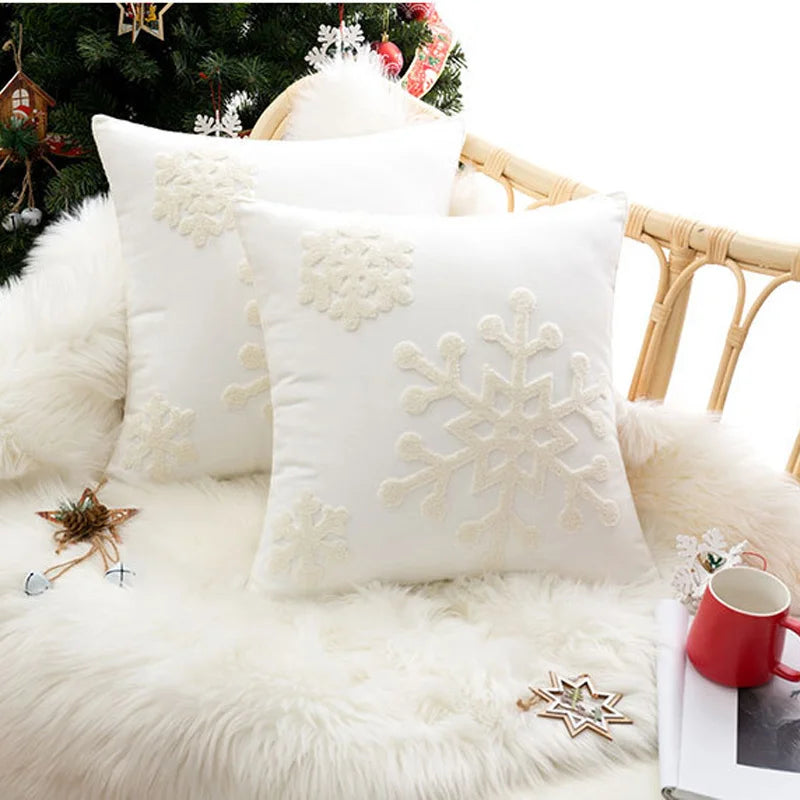 DecorBites™ Christmas Snowflake Embroidered Cushion Cover 45x45cm for Home Decor & Noel Party