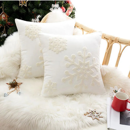 DecorBites™ Christmas Snowflake Embroidered Cushion Cover 45x45cm for Home Decor & Noel Party