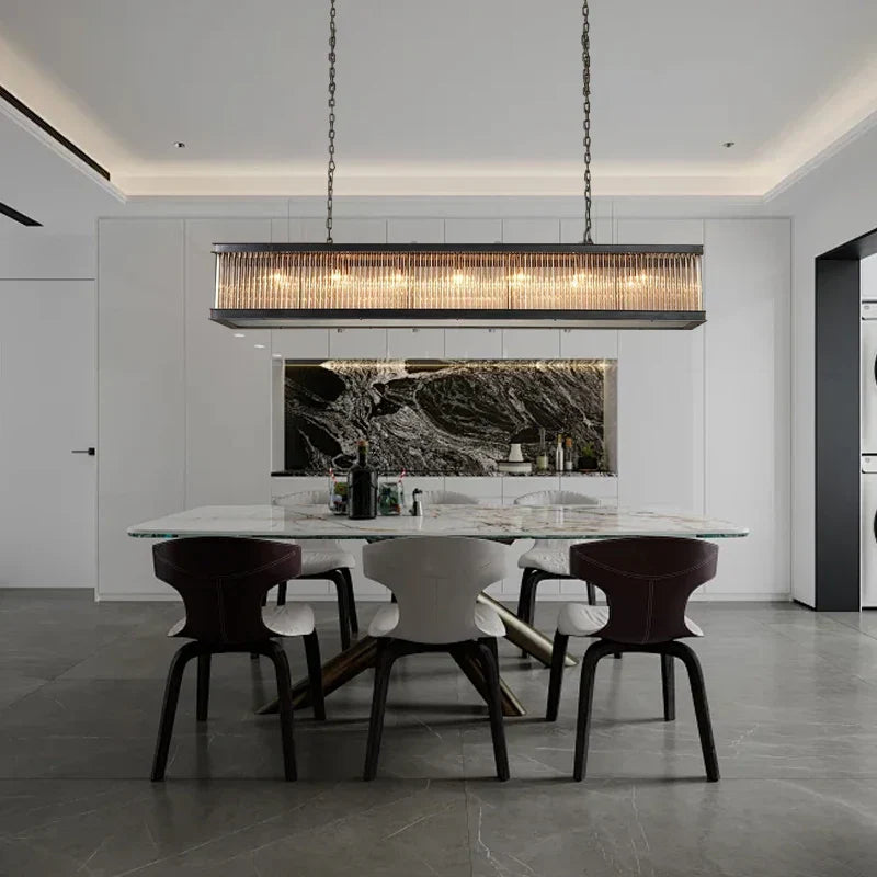 DecorBites™ Crystal Rectangle Chandelier: Classic Retro Nordic Ceiling Hanglamp for Dining Room.