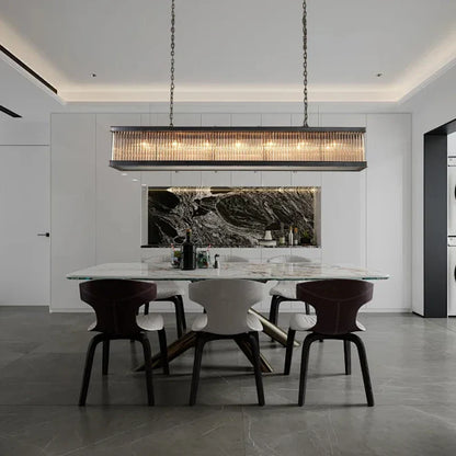 DecorBites™ Crystal Rectangle Chandelier: Classic Retro Nordic Ceiling Hanglamp for Dining Room.