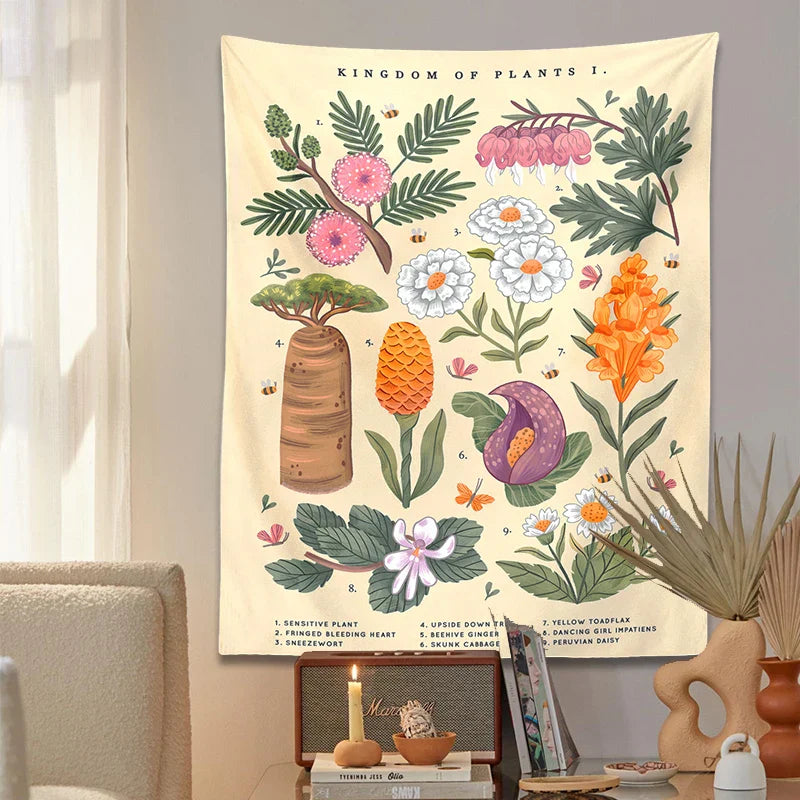 Decobites Botanical Wildflower Reference Chart Tapestry Wall Hanging - Bohemian Home Decor