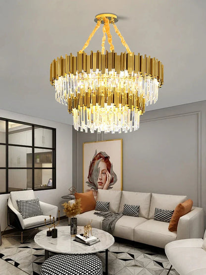DecorBites™ Crystal Chandelier Stainless Steel K9 Cristal Suspension Lamps Classic Gold Luxury