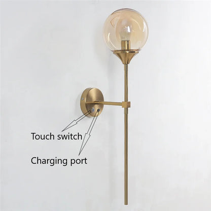 DecorBites™ Golden Glass Ball LED Wall Light with Touch Switch
