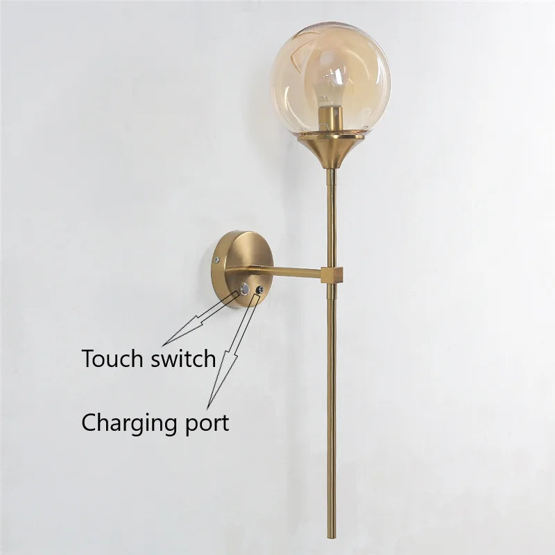 DecorBites™ Golden Glass Ball LED Wall Lamps with Touch Switch, Modern Nordic Decor Lighting