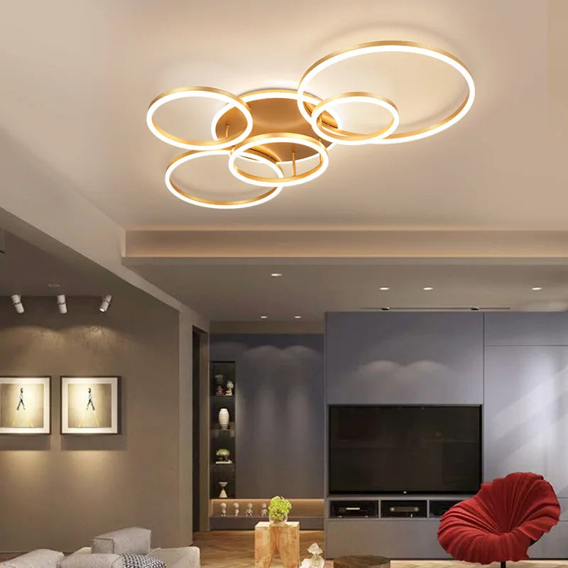 DecorBites™ Brushed Golden LED Ceiling Chandelier for Modern Living Room and Bedroom Lighting